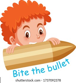 English idiom with picture description for bite on bullet on white background illustration