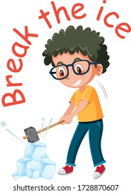 English Idiom With Picture Description For Break The Ice On White Background Illustration