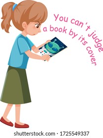 English idiom with picture description for cant judge a book by its cover on white background illustration