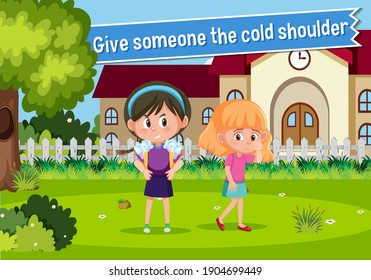 English idiom with picture description for give someone the cold shoulder illustration