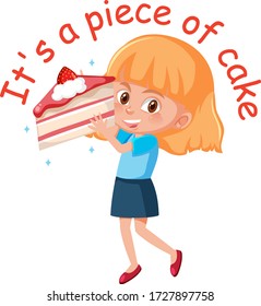 English idiom with picture description for piece of cake on white background illustration