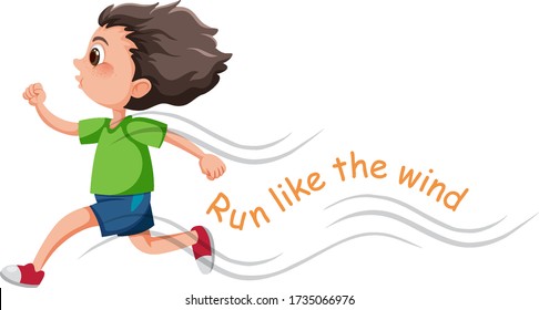 English idiom with picture description for run like the wind on white background illustration