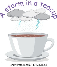 English idiom with picture description for storm in a teacup on white background illustration