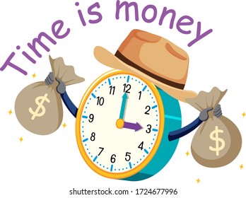 English idiom with picture description for time is money on white background illustration