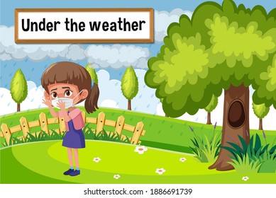 English idiom with picture description for under the weather illustration