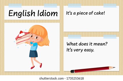 English idiom it's a piece of cake template illustration