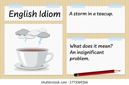 English idiom a storm in a teacup template illustration