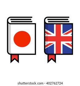 English and Japanese dictionary flat vector icon on white background. Learn language.