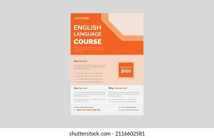 English language course flyer design, Concept of learning English, a4 template, brochure design, cover, flyer, poster, print-ready.