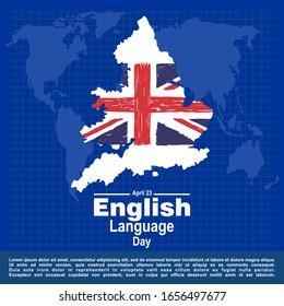 English Language Day with flag of Britain in grunge style