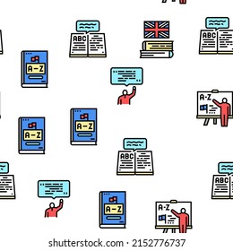 English Language Learn At School Vector Seamless Pattern Thin Line Illustration