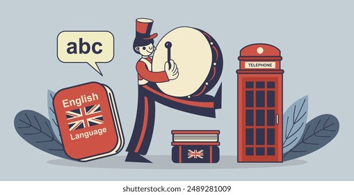 English language lesson mascot illustration