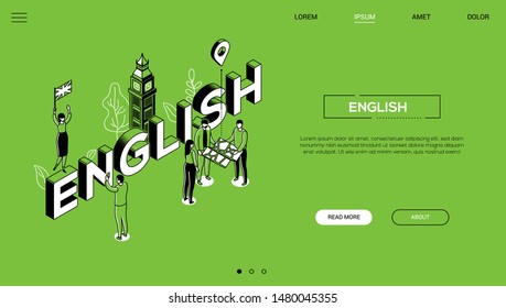 English Language - Line Design Style Isometric Web Banner