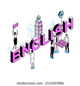 English language - modern line isometry design style illustration