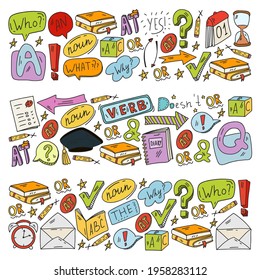 English language. Online education. E-learning. English courses. Grammar and alphabet.
