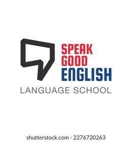 English language school logo design with speech bubble. Vector illustration of English language school, lesson, course logo