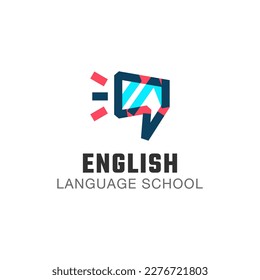 English language school logo design. Concept of 'en' letter with speech bubble shape like speaker. Vector illustration of English language school, lesson, course logo