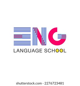 English language school logo design. Concept of Pink And Blue Cut Stripe Fashion Letter 'ENG'. Vector illustration of English language school, lesson, course logo