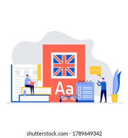 English language school vector illustration concept with characters. Modern flat style for landing page, mobile app, poster, flyer, template, web banner, infographics, hero images.