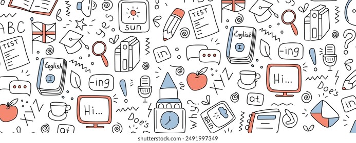 English language. Set of doodle elements. Vector isolated on white background
