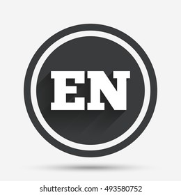 English language sign icon. EN translation symbol. Circle flat button with shadow and border. Vector