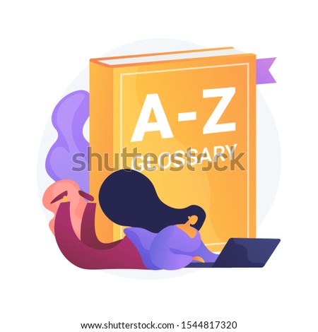 English language studying. Internet glossary, modern vocabulary, dictionary idea. Translator with laptop. Woman searching definition online. Vector isolated concept metaphor illustration