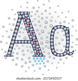 English language uppercase, small gemstone set letter A isolated on background, vector illustration