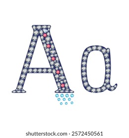 English language uppercase, small gemstone set letter A isolated on background, vector illustration