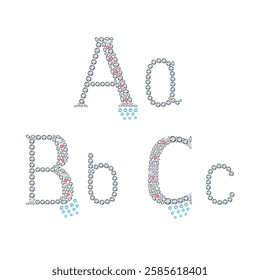 English language uppercase, small gemstone set letter isolated on background, vector illustration