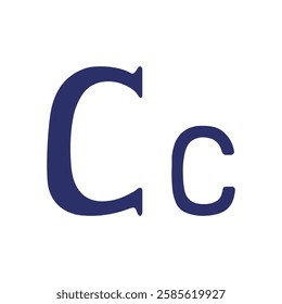 English language uppercase, small letter C isolated on white background, vector illustration