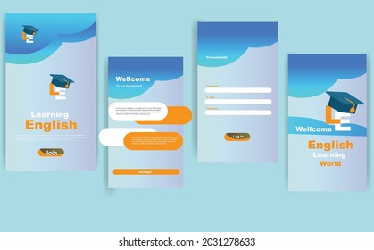 English learning app. kids learning app.App interface design. Ui design, color blue,yellow,white,