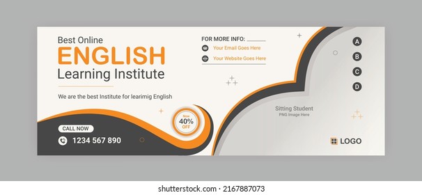 English learning institute social media banner design template for any educational institute