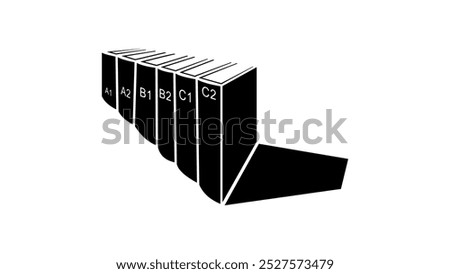 English learning levels, black isolated silhouette 