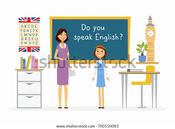 English Lesson School Cartoon People Characters Stock Vector Royalty Free