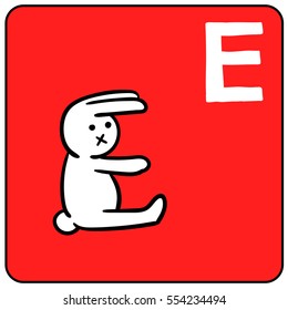 English letter of alphabet with the cute bunny. Vector font. E.
