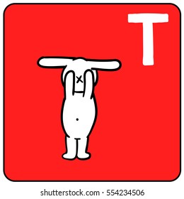 English letter of alphabet with the cute bunny. Vector font. T.