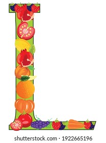 English letter alphabet L from fruit and vegetables