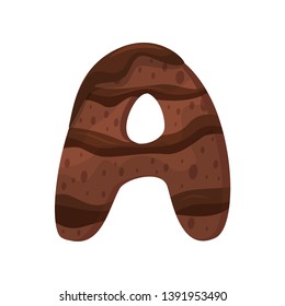 English letter A in the form of a chocolate cake. Vector illustration on white background.