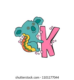 English letter K. Koala. Isolated vector object on white background.