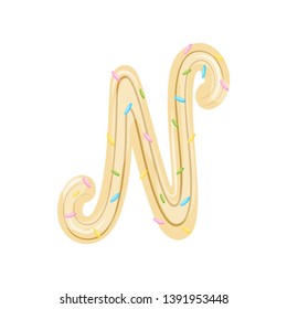 English letter N made of beige caramel. Vector illustration on white background.