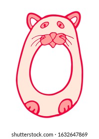 English letter O with cat in doodles style. Kids font vector Illustration on a white background.