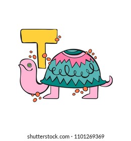 English letter T. Turtle. Isolated vector object on white background.