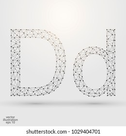 English letters abstract font consists 3d of triangles, lines, dots and connections. Vector illustration EPS 10.