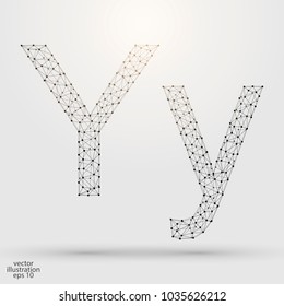 English letters abstract font consists 3d of triangles, lines, dots and connections. Vector illustration EPS 10.