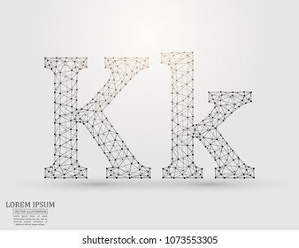 English letters abstract font consists 3d of triangles, lines, dots and connections. Vector illustration EPS 10.
