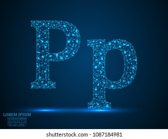 English letters abstract font consists 3d of triangles, lines, dots and connections. Vector illustration EPS 10.