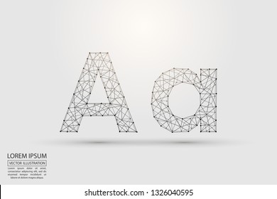 English letters abstract font consists 3d of triangles, lines, dots and connections. Vector illustration EPS 10.