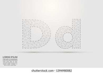 English letters abstract font consists 3d of triangles, lines, dots and connections. Vector illustration EPS 10.
