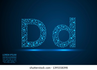 English letters abstract font consists 3d of triangles, lines, dots and connections. Vector illustration EPS 10.