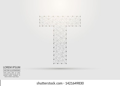 English letters abstract font consists 3d of triangles, lines, dots and connections. Vector illustration EPS 10.